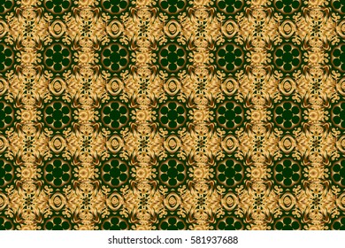 Abstract raster dynamic rippled surface, illusion of movement, curvature on a green background. Golden seamless pattern for prints or digital.