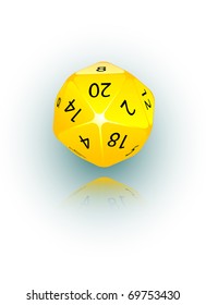 An abstract raster illustration of a 20-sided die.