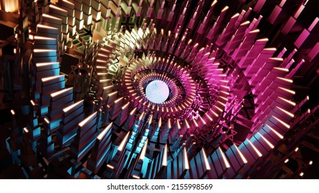 Abstract Reactor. Reactor Core Room. Device For Carrying Out A Controlled Thermonuclear Reaction. Mechanical Technology Vision. 3D Illustration