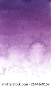 Abstract Real Watercolor Gradient Background. Gradient From Deep Purple To Soft Lilac. Light Blots And Stains Of Liquid Paint. Hand Drawn Fade On Textured Toned Paper.