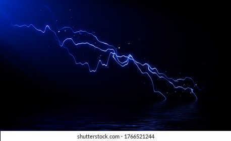 Abstract realistic blue nature lightning thunder background . Bright curved line on isolated texture overlays. Reflection on water - Shutterstock ID 1766521244