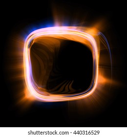 Abstract  rectangle  background with luminous swirling backdrop. Glowing spiral. The energy flow tunnel. shine rectangle frame with light circles light effect. glowing cover. Space for your message.