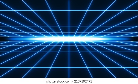 Abstract Rectangle Neon Lines Infinity Zoom Technology Grid VJ Loop Background. Neon Abstract Futuristic Hi-tech Motion Background.