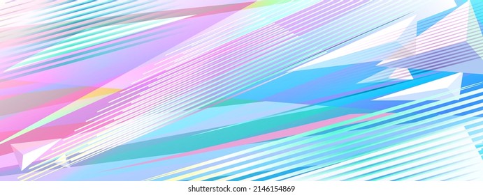 Abstract rectangular banner for wallpapers, promotions, discounts and sales. Lines, angular shapes, triangles under a pink-blue-violet gradient. 