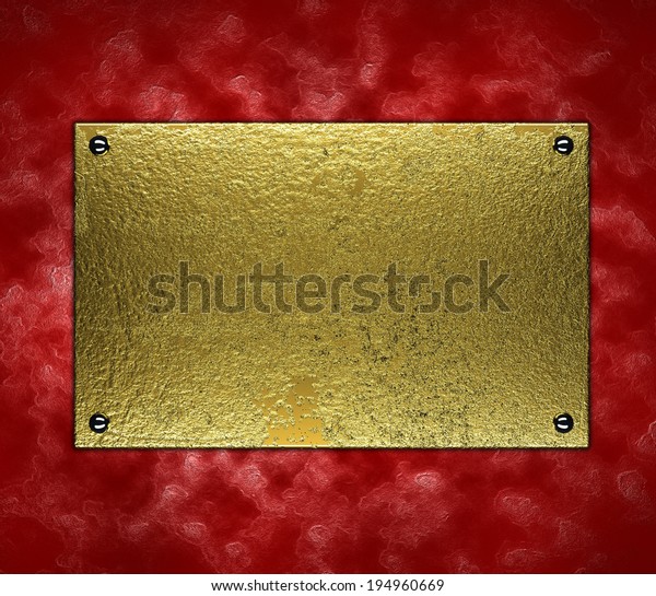 Abstract Red Background Grunge Gold Nameplate Stock Illustration