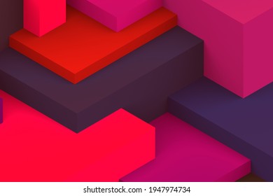 Abstract red color cubic geometric dark background  isometric 3d render 