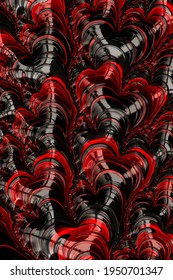 Abstract Red Colored Digital Fractal Art Illustration, Space Sci-fi Fluid String Heart Effect