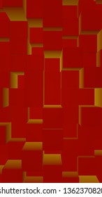 Abstract red elegant cube geometric background. Chaotically advanced rectangular bars. 3D Rendering, 3D illustration