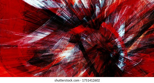 Abstract Red And Grey Grunge Paint Composition. Modern Bright Futuristic Dynamic Background. Fractal Art For Creative Graphic Design