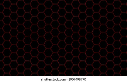 Abstract Red Line Hexagon On Dark Grey Mesh Pattern Design Modern Futuristic Background