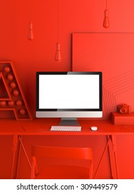 Abstract Red Modern Workspace. 3d Rendering