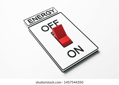 Abstract red on off switch on white background. Energy and power concept. 3D Rendering 