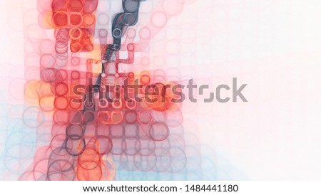 Abstract red on white background element. Fractal graphics 3d illustration. Wide format composition of grid cells and circles. Information technology concept.