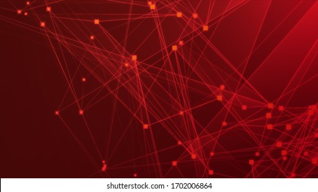 Abstract Red Polygon Tech Network With Connect Technology Background. Abstract Dots And Lines Texture Background. 3d Rendering.