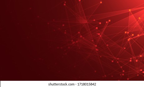 Abstract Red Polygon Tech Network With Connect Technology Background. Abstract Dots And Lines Texture Background. 3d Rendering.