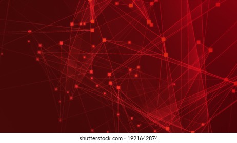 Abstract Red Polygon Tech Network With Connect Technology Background. Abstract Dots And Lines Texture Background. 3d Rendering.