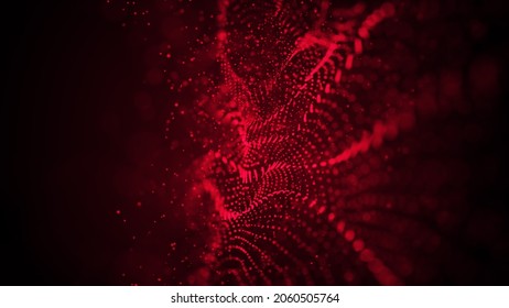 Abstract Red Shinny Space View Glittering Wave Particles Fluid Visual Concept Background Design