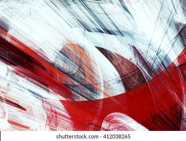 Abstract red and white grunge motion composition. Modern bright futuristic dynamic background. Fractal art for creative graphic design