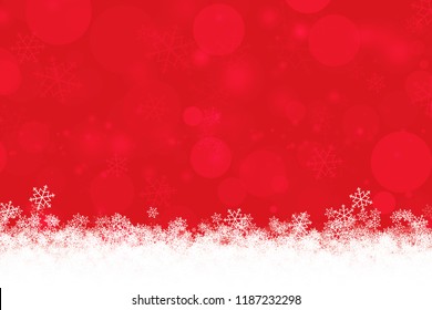 Abstract red Xmas background with snowflakes and bokeh light for winter season and Christmas day concept