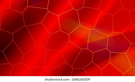Abstract Red and Yellow Geometric Pattern with Cellular or Crystalline Structure and Subtle Lighting Effects
