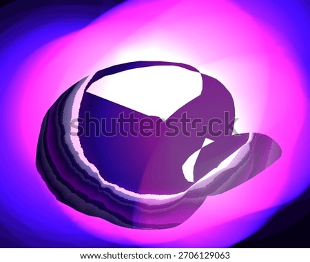 Abstract rendering of a layered object with purple and blue glow emanating from the background area
