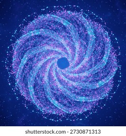 An abstract representation of a complex neural network with swirling digital data streams, glowing particles, and interconnected nodes in a vibrant blue and pink futuristic space. Perfect for technology, AI, and science fiction themes.