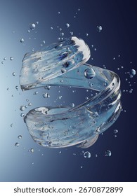 An abstract representation of a swirling liquid visualized through transparent globules and loops, showcasing an energetic and fluid motion. 3D Illustration