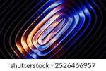 Abstract retro futuristic background. 3d rendering of vibrant neon glass gradient lines. The design with a central diamond shape.