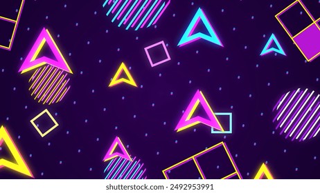 Abstract retro style 90's design memphis vintage background. Geometrical shapes. Bright glowing neon lights. Party concept - Powered by Shutterstock