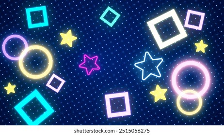 Abstract retro style 90's design memphis vintage background. Geometrical shapes. Bright glowing neon lights. Party concept - Powered by Shutterstock