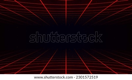 Abstract retro synthwave grid loop animation background 3d render. Looping grid motion design with particles moving away from the screen. 3d render