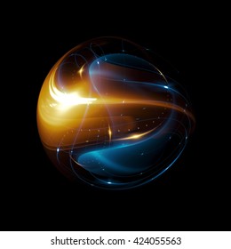 Abstract Ring Background. 3D Illustration. Glowing Spiral. The Energy Flow Tunnel. Shine Round Frame With Light Circles Light Effect. Glowing Cover. Space For Message. Light Sphere. Atom Power.
