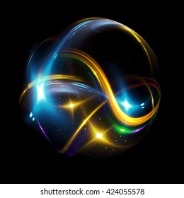 Abstract ring background. 3D illustration. Glowing spiral. The energy flow tunnel. shine round frame with light circles light effect. glowing cover. Space for message. Light sphere. Atom power.

