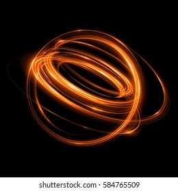 Abstract Ring Background With Luminous Swirling Backdrop. Light Circles Light Effect. Glowing Trace Cover. 
Image Of Color Atoms And Electrons. Physics Concept. Nanotechnology Flow Sparks.