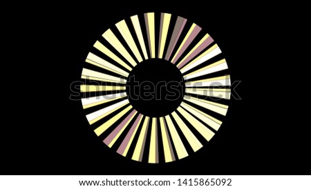 Abstract rotating blades of jet engine on black background, seamless loop. Animation. Yellow rays spinning around black circle picking up speed.