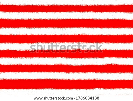 Abstract of roughly parallel stripes of orange-red with spattered edges on pure white, with digital brush effect, for background or element with motifs of repetition and barriers, bloodshed, flags
