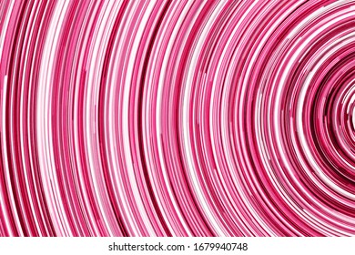 Abstract round circle background. Retro vinyl disco backdrop. Rotate graphic design. Spinning neon lights texture. Red disc pattern. Led glowing lines.