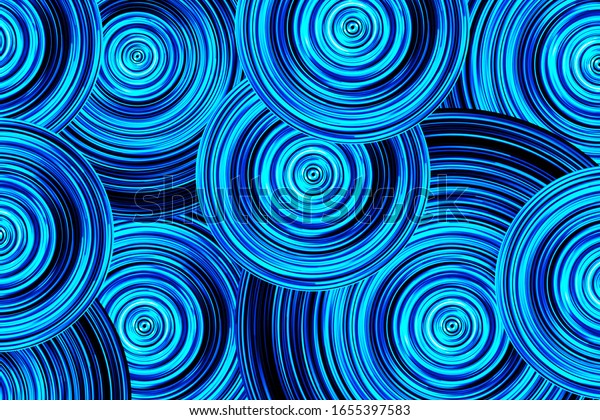 Abstract round circle background. Retro vinyl\
disco backdrop. Rotate graphic design. Spinning neon lights\
texture. Blue disc\
pattern.