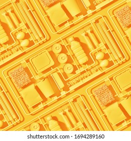 Abstract Of Saving Money Background For Business And Finance Concept. Yellow Plastic Assembly Kit Of 