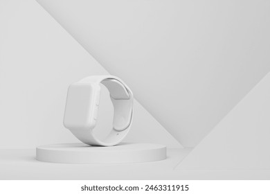 Abstract scene or podium with smart watch or fitness tracker on monochrome background. 3d render of scene for product presentation personal accessories product on stage, pedestal or. 3D Illustration - Powered by Shutterstock