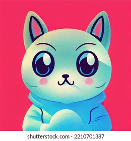 Abstract Sci Fi Fantasy Cat In Chibi Anime Style, Red Background - Concept