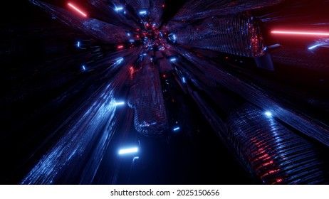 Abstract sci fi tunnel with neon illumination 16K UHD 3D illustration