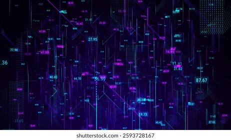 Abstract scientific background. 3D animated composition of intersecting multicolored grids. Information technology concept. Digital cyberspace with rapidly changing numbers. Cloud. 3D Illustration
