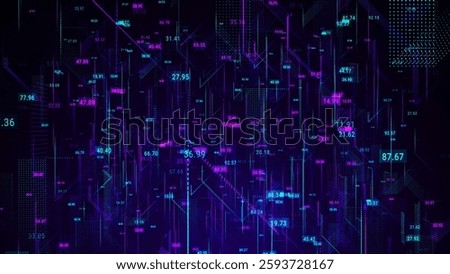 Abstract scientific background. 3D animated composition of intersecting multicolored grids. Information technology concept. Digital cyberspace with rapidly changing numbers. Cloud. 3D Illustration