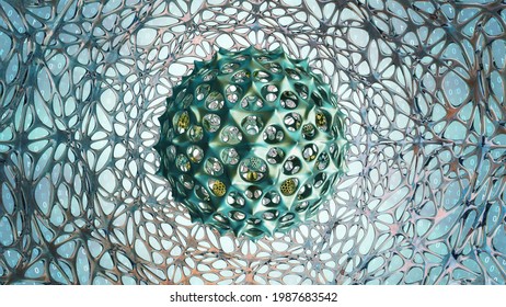Abstract Scifi Hollow Spiky Orb On A Web Like Structure, 3d