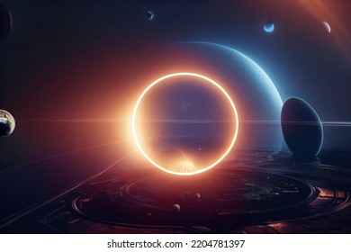 Abstract Sci-fi Path With Outer Space In The Background. Space Portal. 3d-render