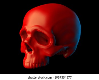 Abstract sculpted red skull without lower jaw isolated black background  3d illustration