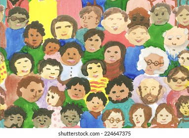 Abstract seamless background  multinational and intergenerational crowd of family and different people hand-drawn by paint - Powered by Shutterstock