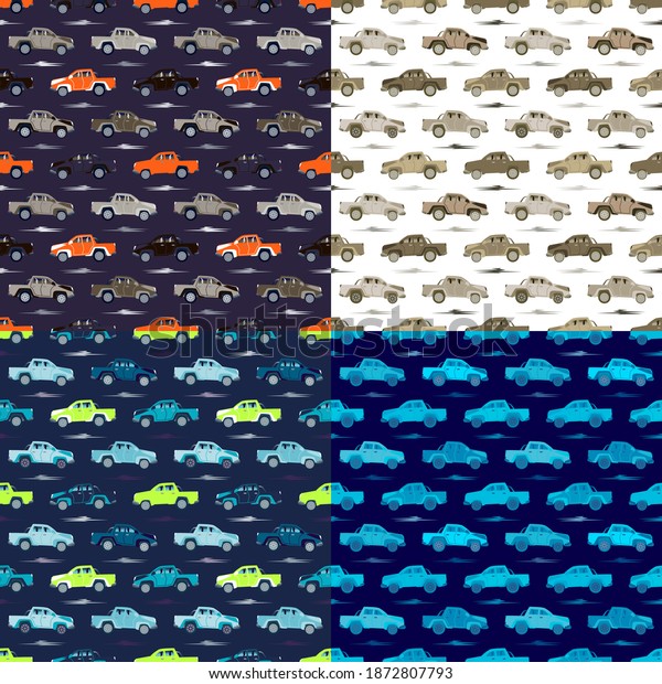 Abstract seamless cars pattern for boy on\
background. Childish style wheel auto repeated backdrop. sportcar\
for textile,\
web.