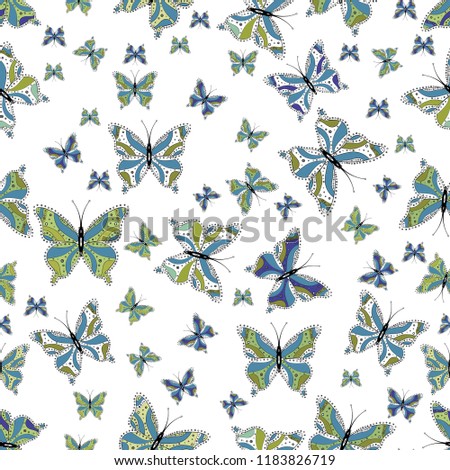 Abstract seamless pattern for clothes, boys, girls, wallpaper. Different beautiful butterflies flying for coloring book. Seamless pattern background with insect.